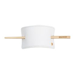 BALMAIN HAIR valgest nahast juukseklamber / Hair Barrette White Leather pressed B-logo Vintage No logo