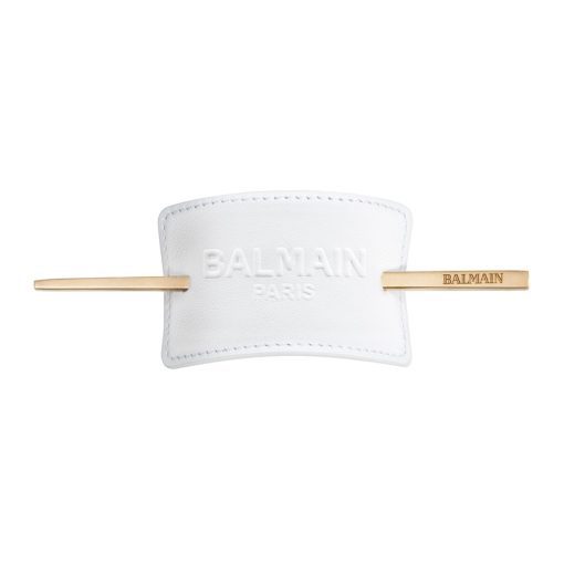 BALMAIN HAIR juukseakseklamber valgest napa nahast B-logo / Hair Barrette White Leather pressed B-logo Vintage