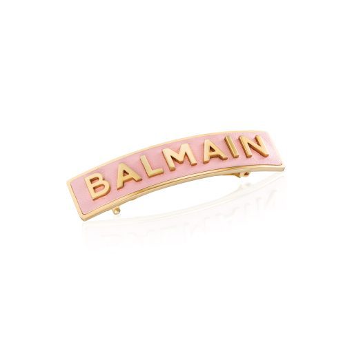 BALMAIN HAIR 18K kullaga juukseklamber roosa L / Barrette Golden BALMAIN logo Pink, L