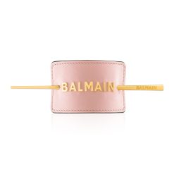 BALMAIN HAIR nahast juukseklamber kuldne BALMAIN, roosa / Leather Hair Barrette Golden BALMAIN Pink