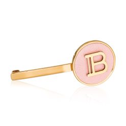 BALMAIN HAIR 18K kullaga juukseklamber B-logo, roosa M / Golden Hair Slide Pink, M