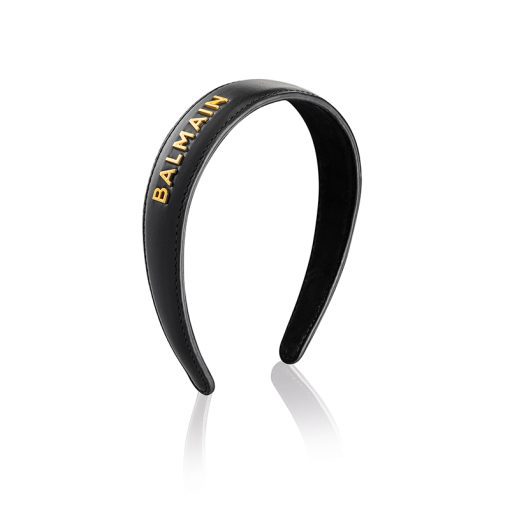 BALMAIN HAIR napa nahast peavõru must L / Leather Headband BALMAIN logo, Gold & Black, L