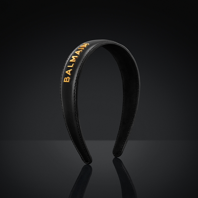 BALMAIN HAIR napa nahast peavõru must L / Leather Headband BALMAIN logo, Gold & Black, L - Image 3