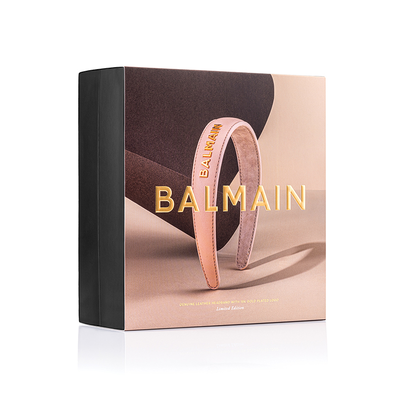 BALMAIN HAIR napa nahast peavõru roosa, BALMAIN logoga, L / Leather Headband Pink Golden Logo, L - Image 3