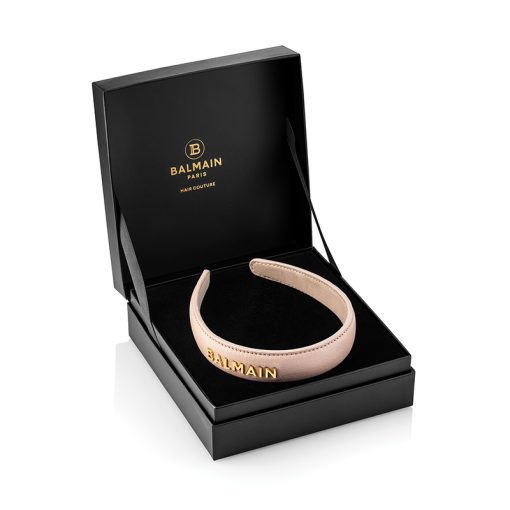 BALMAIN HAIR napa nahast peavõru roosa, BALMAIN logoga, L / Leather Headband Pink Golden Logo, L - Image 2