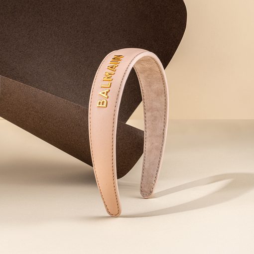 BALMAIN HAIR napa nahast peavõru roosa, BALMAIN logoga, L / Leather Headband Pink Golden Logo, L - Image 4