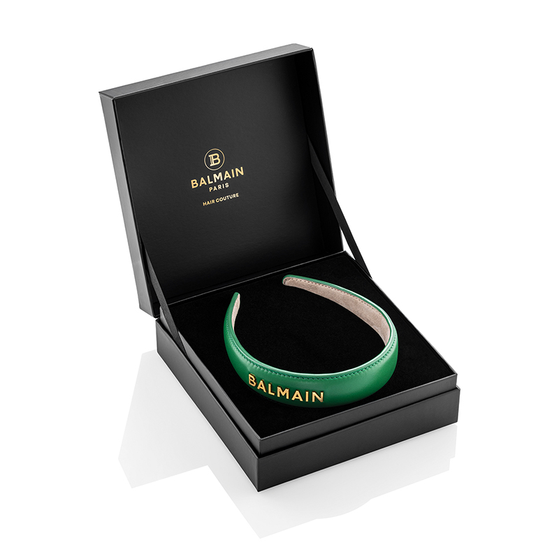 BALMAIN HAIR 18K kullatud nahast peavõru roheline / Leather Headband Gold & Green - Image 2