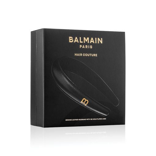 BALMAIN HAIR 18K kullaga B-logo, nahast peavõru, must, L / Puffed Leather Headband Golden B-logo, Black, L - Image 5