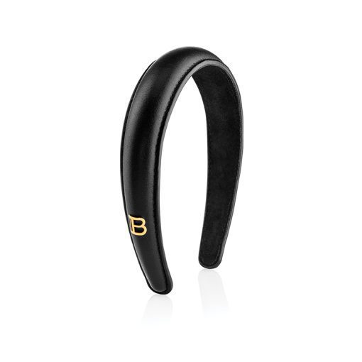 BALMAIN HAIR 18K kullaga B-logo, nahast peavõru, must, L / Puffed Leather Headband Golden B-logo, Black, L