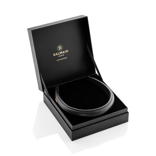 BALMAIN HAIR 18K kullaga B-logo, nahast peavõru, must, L / Puffed Leather Headband Golden B-logo, Black, L - Image 2