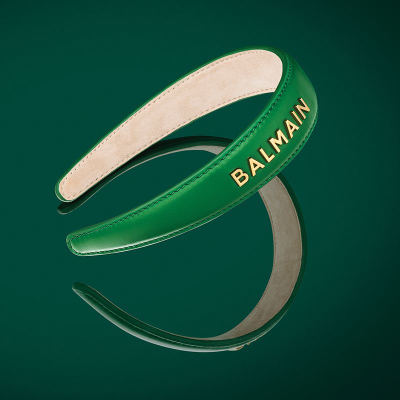 BALMAIN HAIR 18K kullatud nahast peavõru roheline / Leather Headband Gold & Green - Image 4