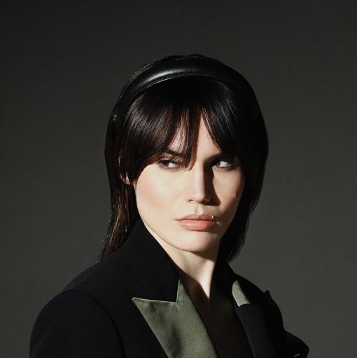 BALMAIN HAIR 18K kullaga B-logo, nahast peavõru, must, L / Puffed Leather Headband Golden B-logo, Black, L - Image 4