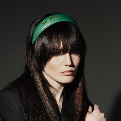 BALMAIN HAIR 18K kullatud nahast peavõru roheline / Leather Headband Gold & Green - Image 5