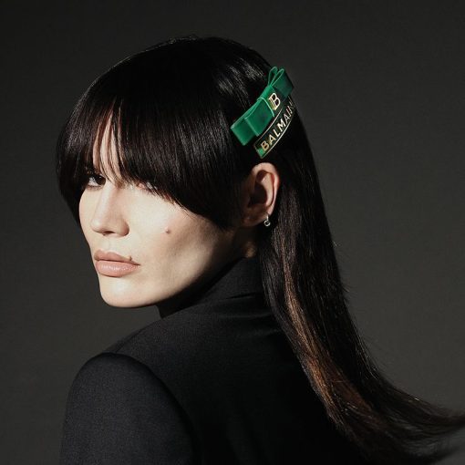 BALMAIN HAIR 18K kullaga juukseklamber roheline L / Barrette Golden BALMAIN logo, Green, L - Image 6