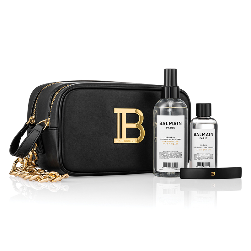 BALMAIN HAIR luksuslik must vegan-nahast kosmeetikakott / Signature Vegan Pouch Black & Gold