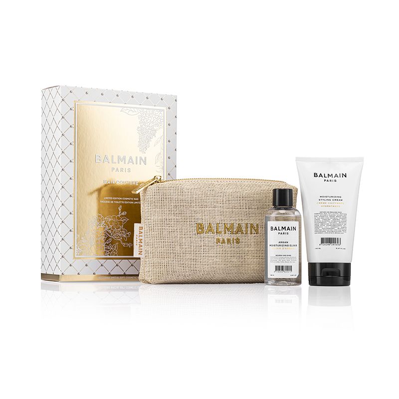 BALMAIN HAIR raffia materjalist kosmeetikakott / Raffia Cosmetic Bag with 2 products
