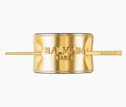 BALMAIN HAIR juukseaksessuaar kuldsest napa nahast logoga / Genuine Leather Signature Hair Barrette Gold Logo